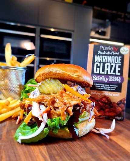 Sticky BBQ Chicken Sandwich with Pickles & Lancashire cheese by Pureety