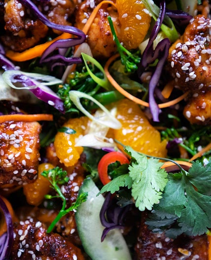 Salt & Pepper Chicken with a Mandarin & Broccoli Salad by Pureety