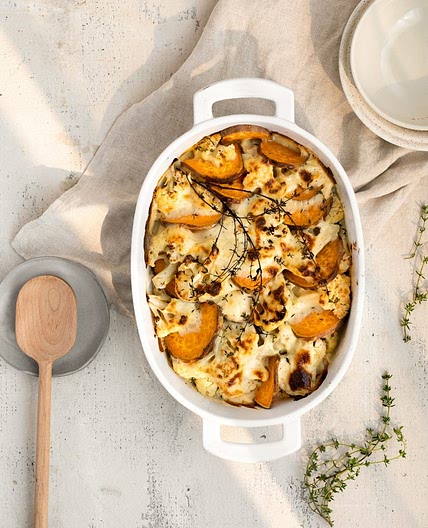 Gratin de patates douces & de chou-fleur