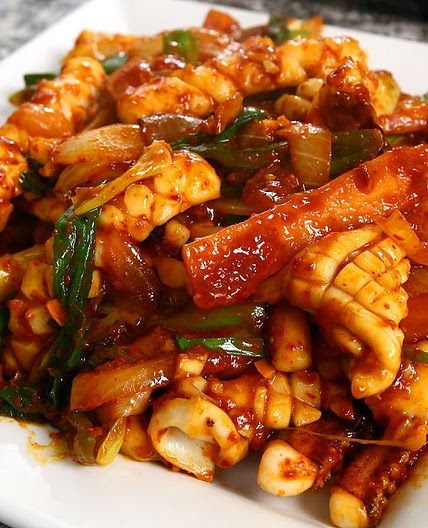 Spicy stir fried squid (Ojingeo-bokkeum)