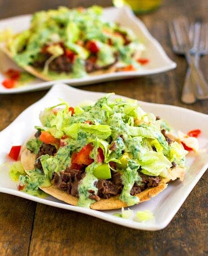 Black Bean Tostadas with Cilantro Sauce
