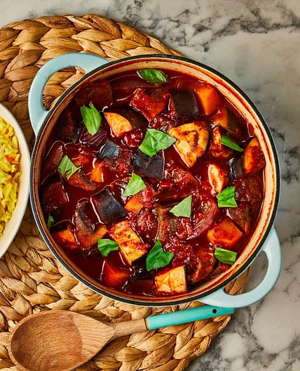 Oven-Baked Autumn Ratatouille With Saffron Rice