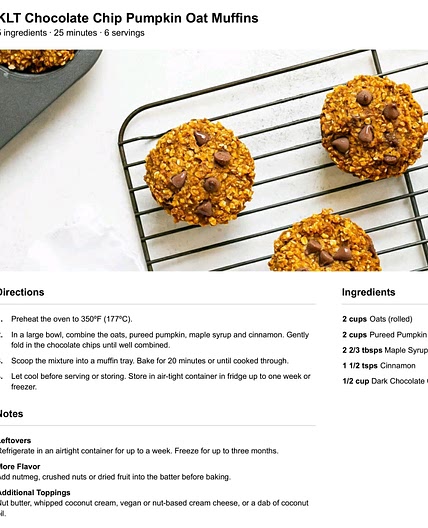 KLT  Chocolate  Chip  Pumpkin  Oat  Muffins
