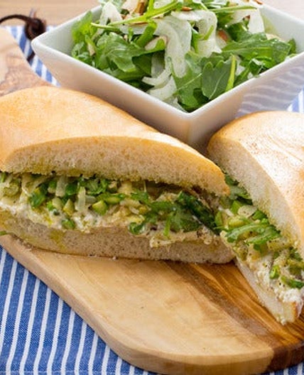 Asparagus & Ricotta Sandwich with Arugula, Almond & Fennel Salad
