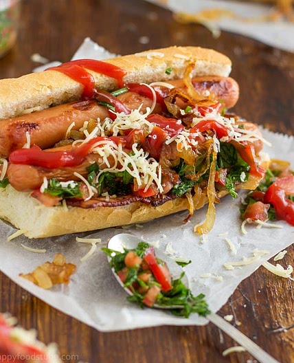 Homemade Gourmet Hot Dog with Bacon and Salsa