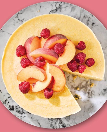 Peach, passion fruit and raspberry froyo cake