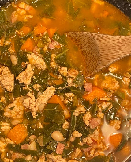 Turkey chili soup with collard greens 