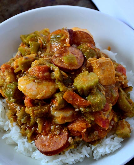 Smothered Okra with Sausage & Shrimp