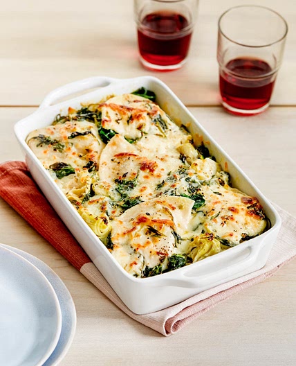 Spinach artichoke pierogi casserole