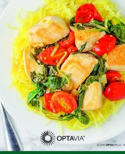 Lemon Chicken Spaghetti Squash with Spinach & Tomatoes