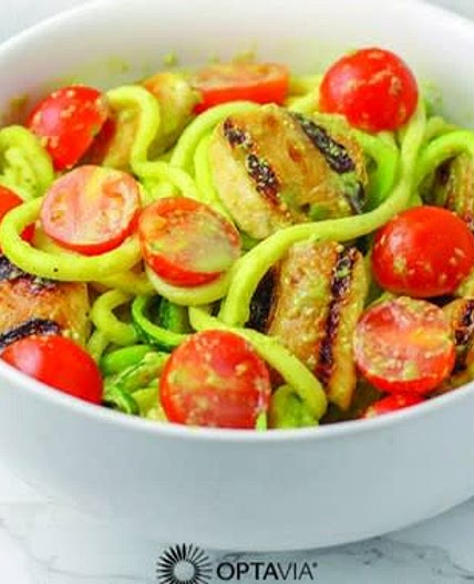 Pesto Zucchini Noodles with Grilled Chicken
