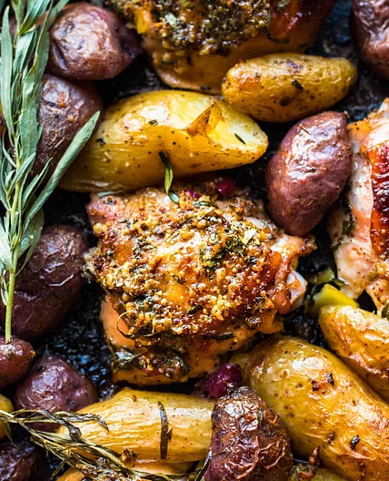 Honey Mustard Chicken Thighs Sheet Pan Meal