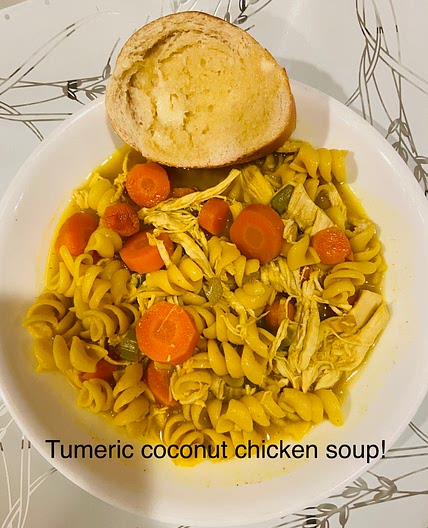 Turmeric coconut chicken noodle soup 
