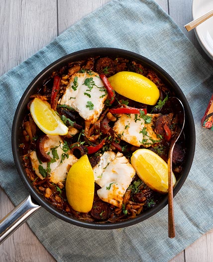 Cod, Chorizo and White Bean Stew by Pureety