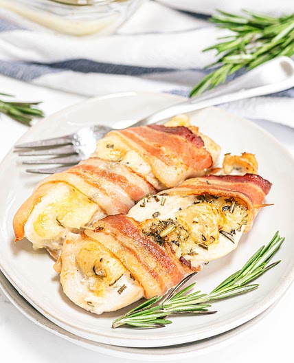 Brie and Rosemary Bacon Wrapped Stuffed Chicken