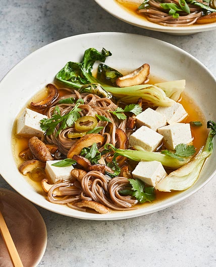 Tofu, Mushroom & Bok Choy Soba Noodle Bowls