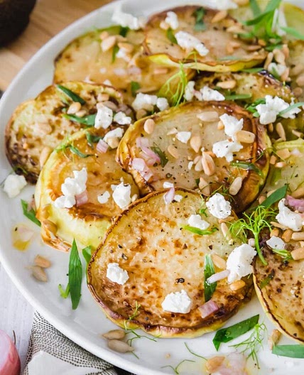 Roasted Kohlrabi with Goat Cheese & Tarragon