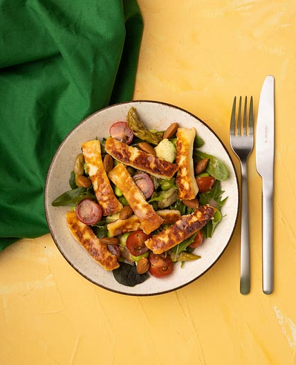 Asparagus, Broad Bean and Halloumi Salad