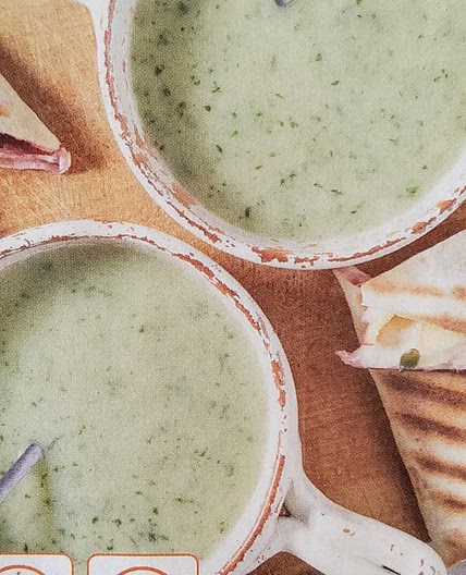 Chervil soup, apple and beet wrap toast