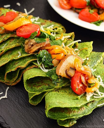 Spinach Crepes with Pan-Roasted Vegetables