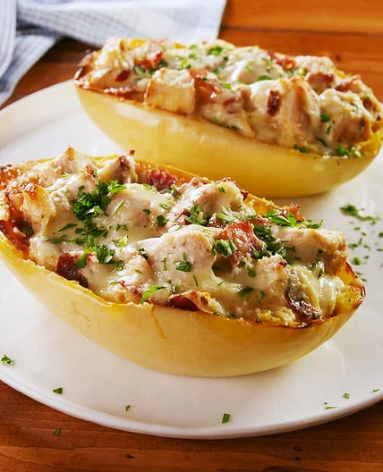 Chicken-Bacon Ranch Spaghetti Squash Boats