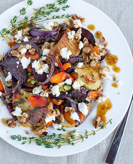 Roasted Root Vegetable Salad with Goat Cheese & Walnuts