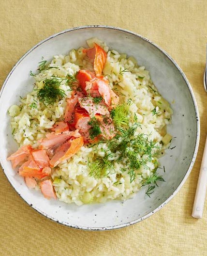 Venkelrisotto met venkel en warmgerookte zalm