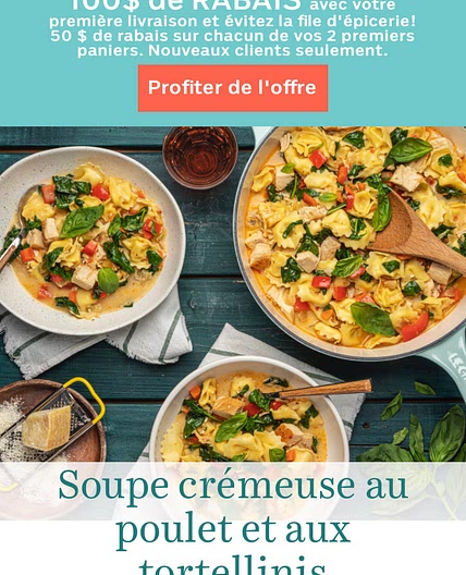 Soupe crémeuse au poulet et aux tortellinis