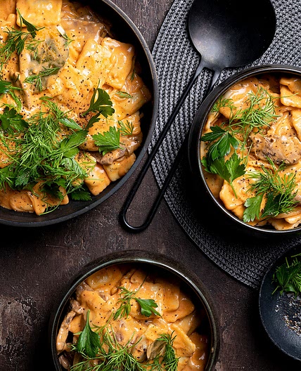 Mushroom Ravioli Beef Stroganoff