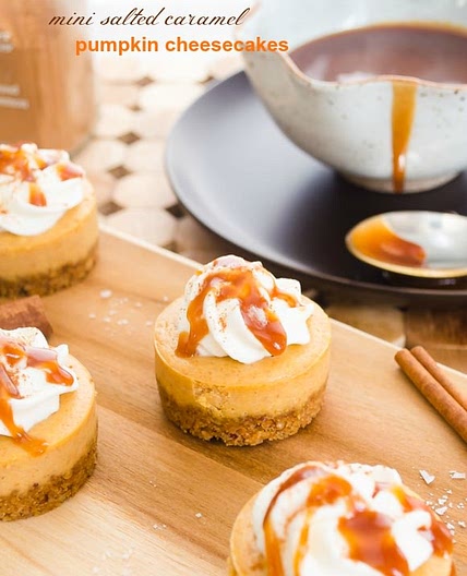 Mini Salted Caramel Pumpkin Cheesecakes