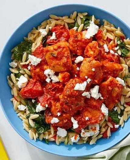 Oregano Chicken & Orzo with Fresh Tomato Sauce, Spinach & Grana Padano