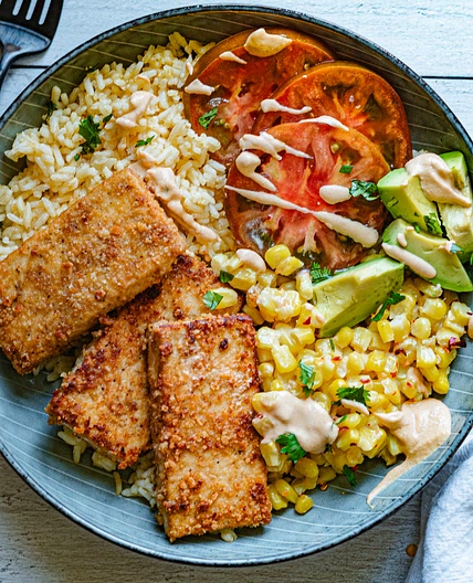 Crispy Tofu Bowl with Chipotle-Tahini