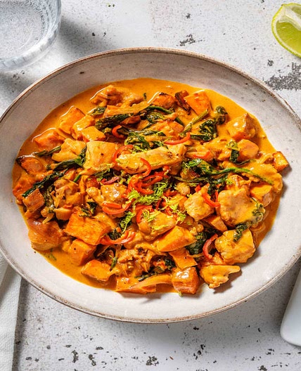 Sweet Potato, Ginger & Garlic Chicken Stew with Lime and Spinach