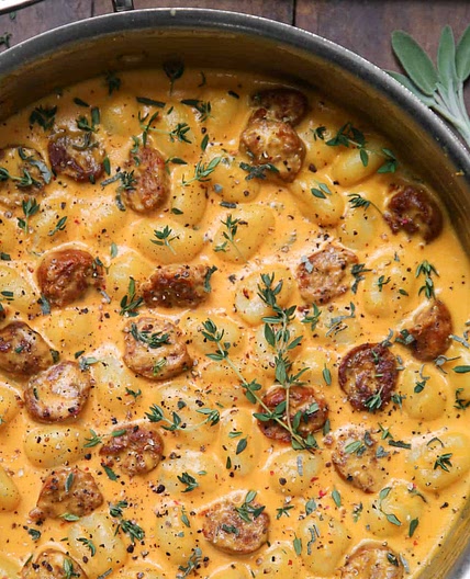 Creamy Butternut Squash Gnocchi with Sausage, Thyme, and Sage
