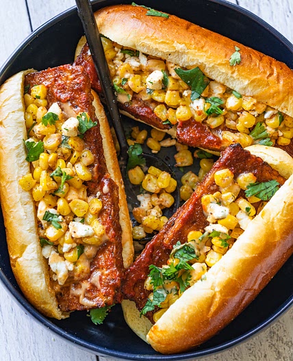 Vegan Rib Sandwich with Street Corn