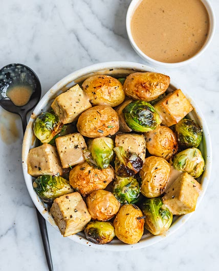 Roasted Tofu & Veggies with Dijon Dressing
