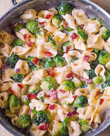Creamy brussels sprouts and bacon pasta
