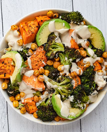 Roasted Chickpeas & Veggies with Lemon Tahini