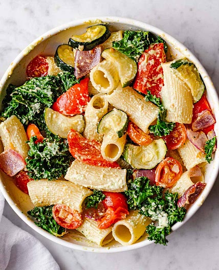 Roasted Veggie Pasta Salad with Creamy Cilantro Cashew Dressing