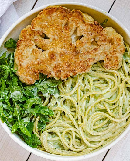 Cauliflower Steaks & Pesto Pasta