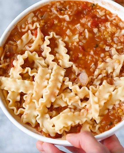 Cauliflower Lentil Pasta Soup