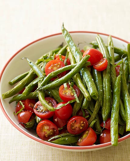 Roasted green beans and fresh tomatoes
