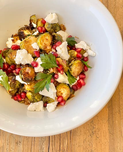 Maple Butter Roasted Brussels with Goat Cheese