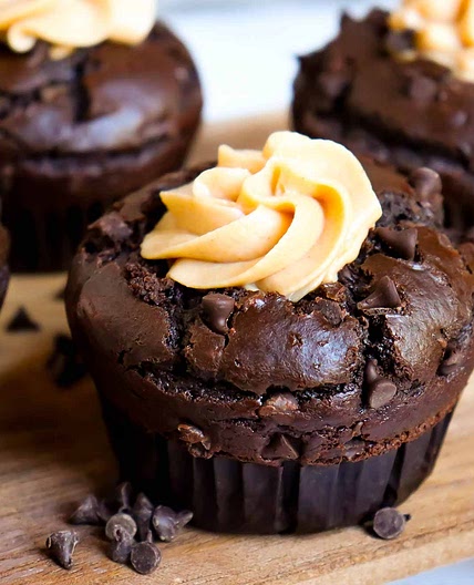 Chocolate Muffins with Peanut Butter Mousse