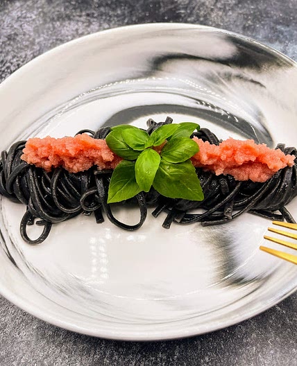 Squid Ink Pasta with Mentaiko (Seasoned Pollock Roe)