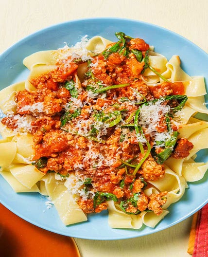 Porky Pappardelle with Spinach and Cheese