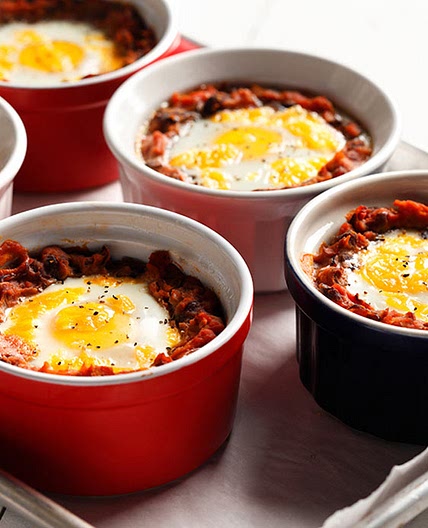Mexican baked eggs on black beans