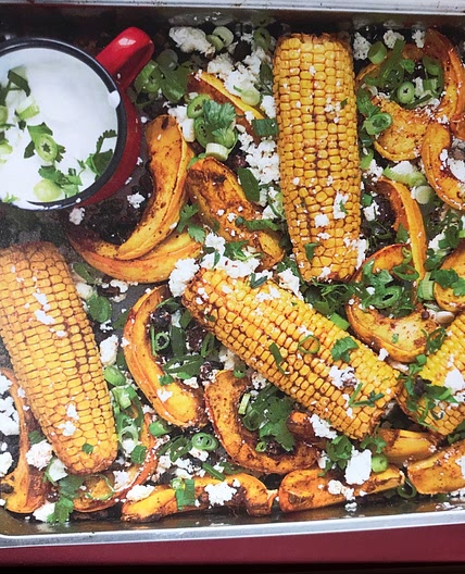 Chipotle Roasted Sweetcorn with Squash, Black Beans, Feta and Lime