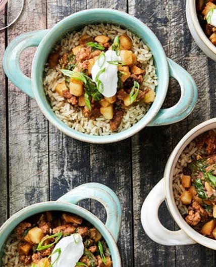 Moroccan-Spiced Lamb & Beef Tagine with Brown Rice & Pita Chips