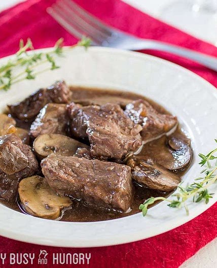 Crock Pot Beef and Mushrooms with Red Wine Sauce